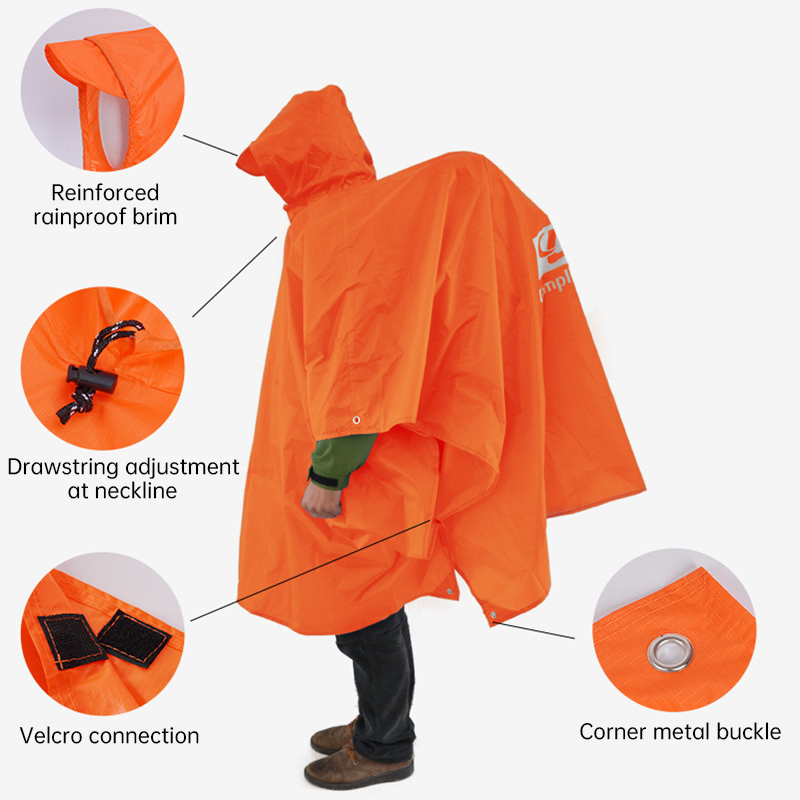 Camping Rain Poncho - Impermeabile 3 in 1, leggero, per