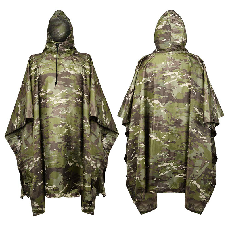 Camping Rain Poncho - Impermeabile Mimetico Tattico in PVC, Poncho