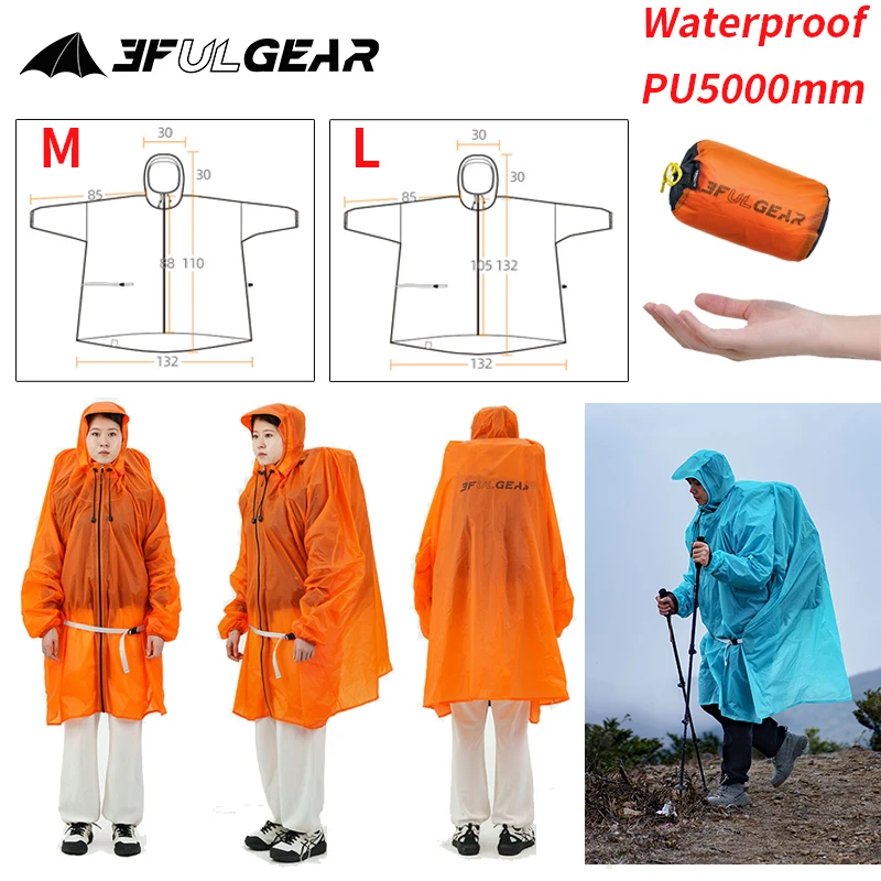 Camping Rain Poncho - 3F UL GEAR Impermeabile con cerniera