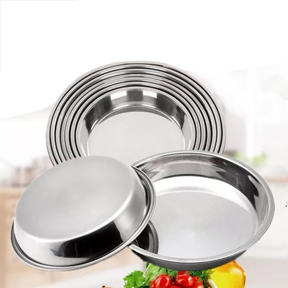 Outdoor Indoor Camping - Piatto Rotondo Piatto in Acciaio Inox