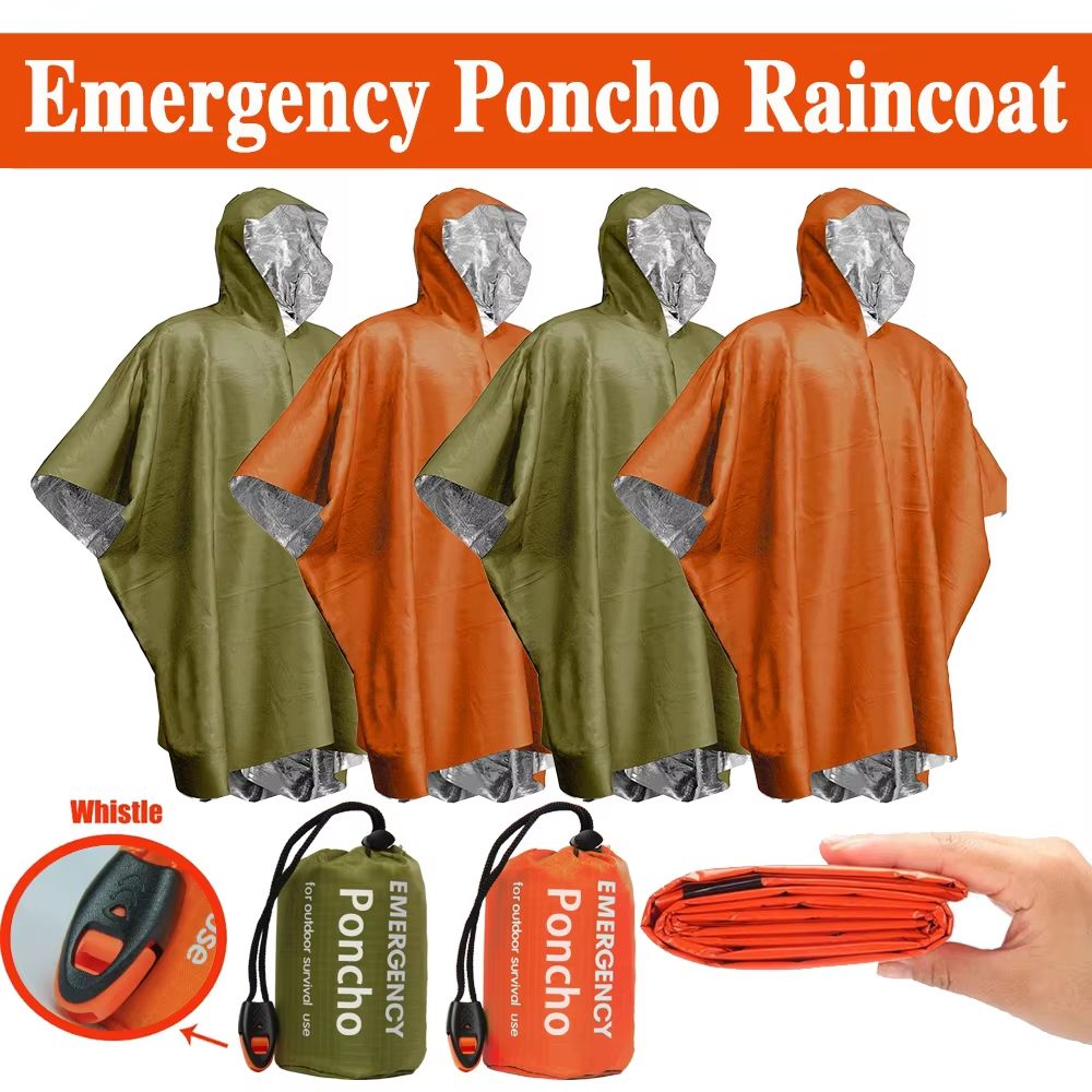 Camping Rain Poncho - Poncho Impermeabile di Emergenza, Coperta Termica,